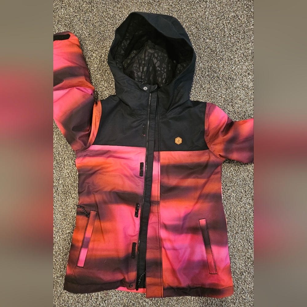 Pink and Black Hooded Volcom Jacket